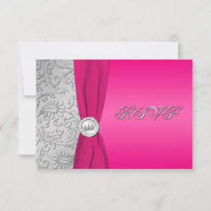 Rosa och Silver Damask Quinceanera OSA kort