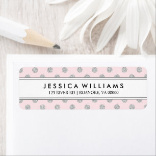Rosa och Silver Faux Glitter Dots Personlig Returadress Etikett
