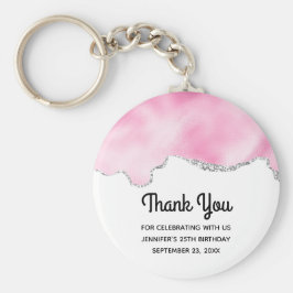 Rosa och Silver Faux Glitter Gräns Snyggt födelsed Nyckelring