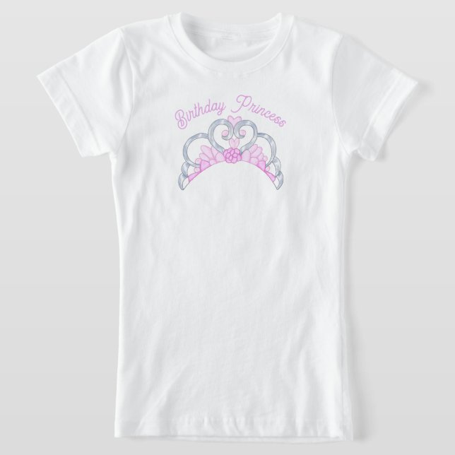 Rosa och Silver födelsedag Princess Tiara T Shirt (Laydown)