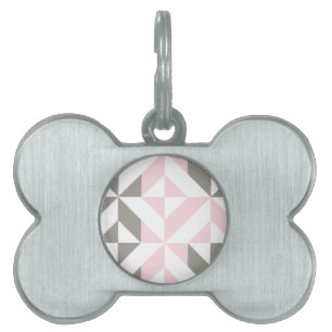 Rosa och Silver Geometric ZigZag ID-bricka Husdjur