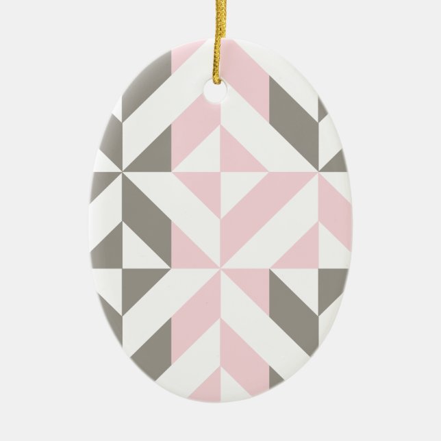 Rosa och Silver Geometric ZigZag Julgransprydnad Keramik (Framsidan)