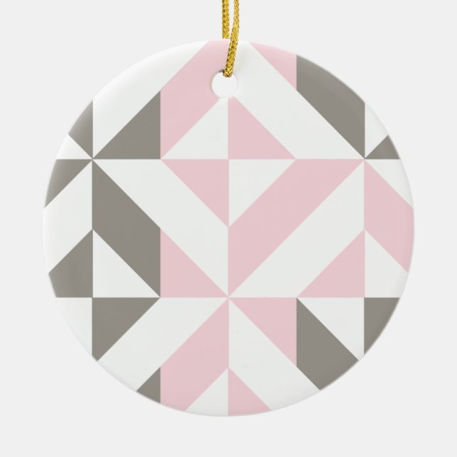 Rosa och Silver Geometric ZigZag Julgransprydnad Keramik (Framsidan)
