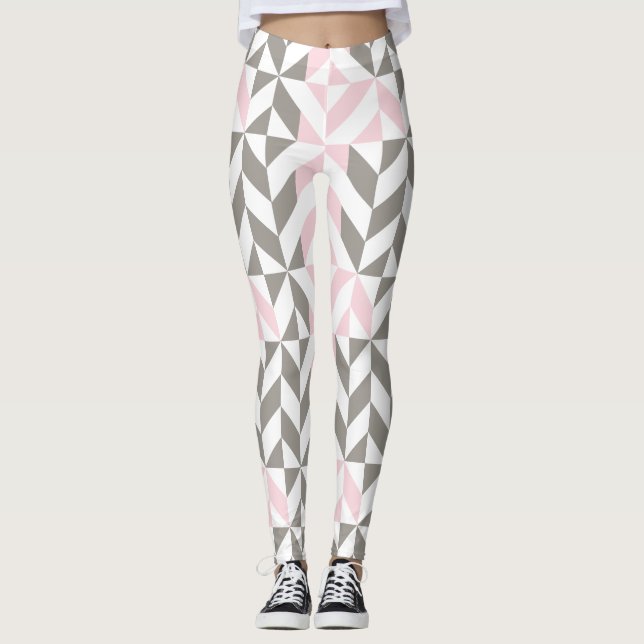 Rosa och Silver Geometric ZigZag Leggings (Framsida)