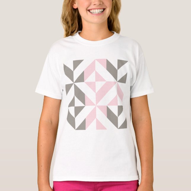Rosa och Silver Geometric ZigZag T Shirt (Framsida)