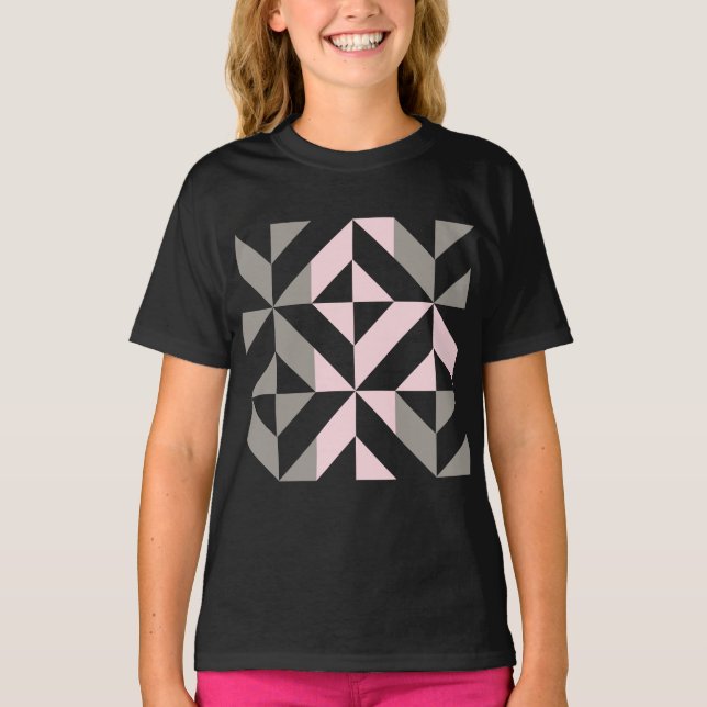 Rosa och Silver Geometric ZigZag T Shirt (Framsida)