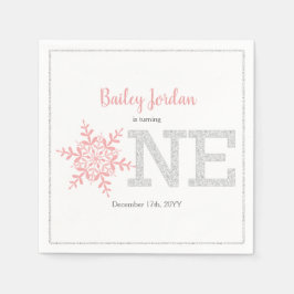 Rosa och Silver Glitter 1:a födelsedag Pappersservett