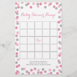 Rosa och Silver Glitter Baby Shower Bingo Game Flygblad