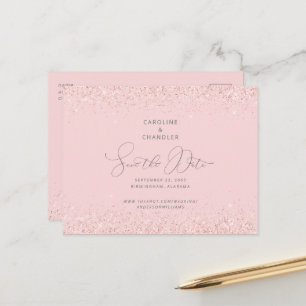 Rosa och Silver Glitter Bröllop spara datum Glam Meddelande Vykort