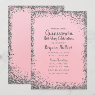 Rosa och silver glitter krona Quinceañera 15 Inbjudningar