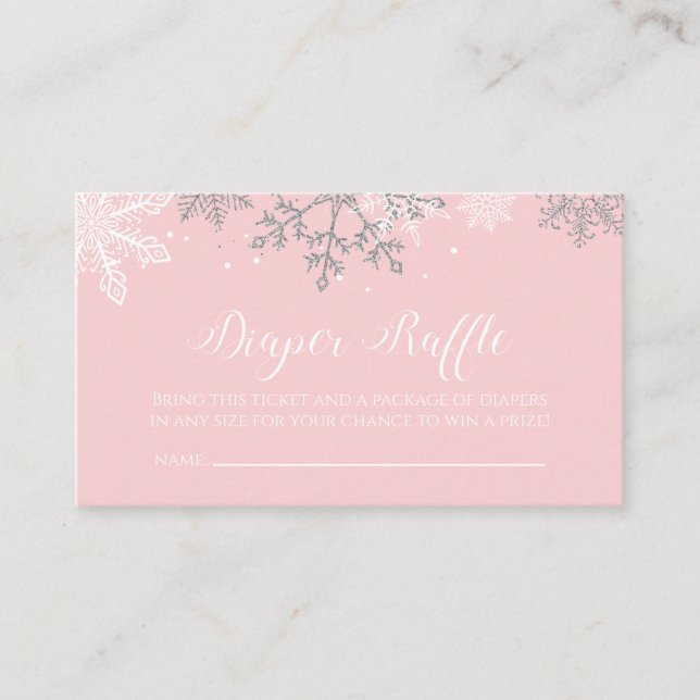 Rosa och silver glitter snöflinga blöja lotteri tilläggskort (Framsida)