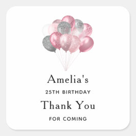 Rosa och Silver i glitter-ballonger - födelsedag Fyrkantigt Klistermärke