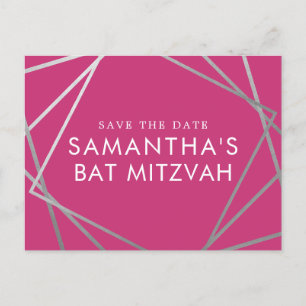 Rosa och Silver Modern Bat Mitzvah Spara datumet Meddelande Vykort