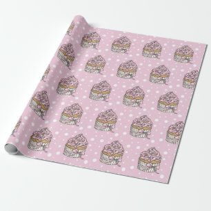 Rosa och Silver Muffins Polka Dot Presentpapper