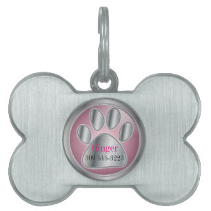 Rosa och Silver Paw Skriv ut DIY Namn Namnbricka Husdjur