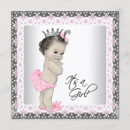 Rosa och Silver Prinsessa Baby Girl Shower Inbjudningar