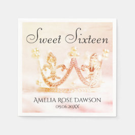 Rosa och Silver Prinsessa Krona Sweet Sixteen Serv Pappersservett