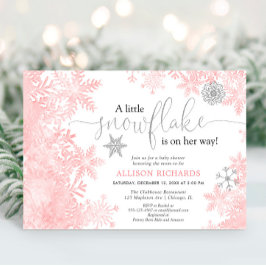 Rosa och silver snöflingor för vinterbarndusch inbjudningar