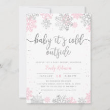 Rosa och Silver Snöflingor Winter Girl Baby Shower