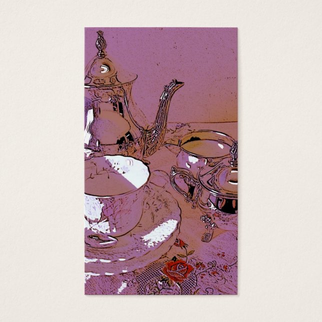 Rosa och silver te visitkort (Framsidan)