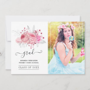 Rosa och silver tropiskt blomsterfoto för examen meddelande
