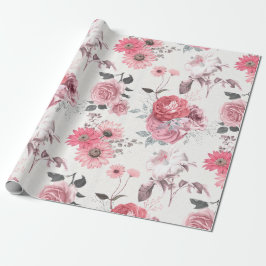 Rosa och silverblommig presentpapper