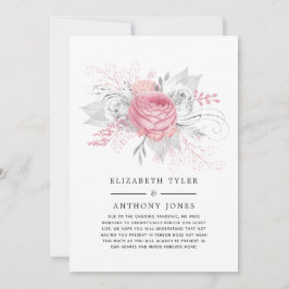 Rosa och silverblommig reducerad bröllopsgäst meddelande