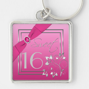 Rosa- och silversweet sixteen Keychain Fyrkantig Silverfärgad Nyckelring