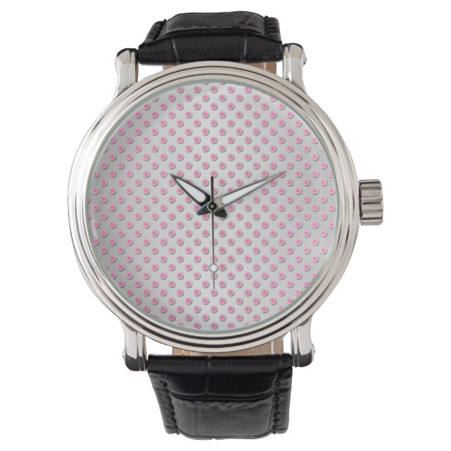 Rosa och Silvery White Polka Dot Mönster Armbandsur (Framsida)