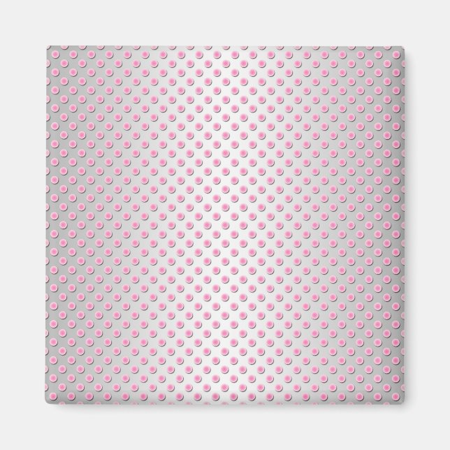 Rosa och Silvery White Polka dots Mönster Magnet (Framsidan)