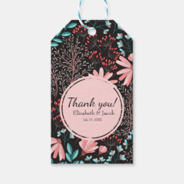 Rosa och skalbar Mörk Blommigt Bröllop Tack Presentetikett