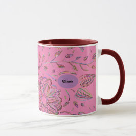 Rosa och skisserade blommor Mugg
