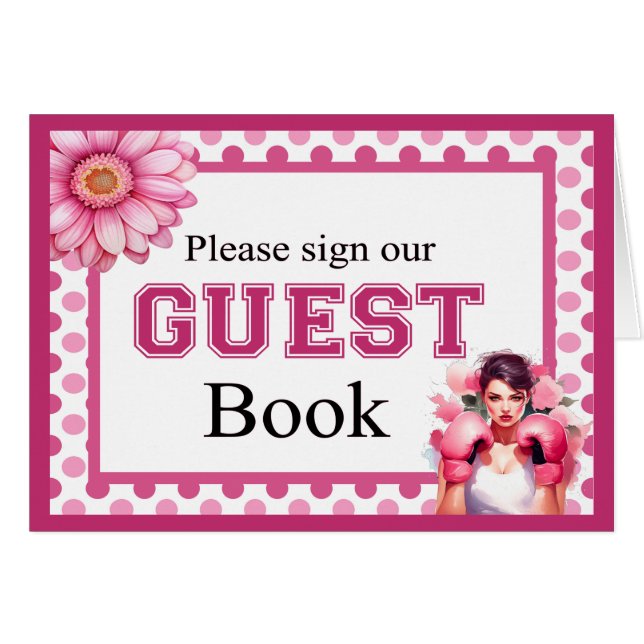 Rosa och Söt Blommigt Breast Cance Guestbook Card OBS Kort (Framsidan Horizontal)