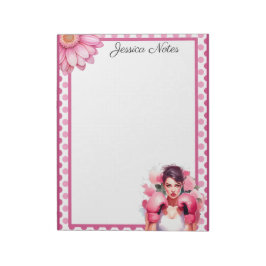 Rosa och Söt Blommigt Bröstcancer Anteckningsblock