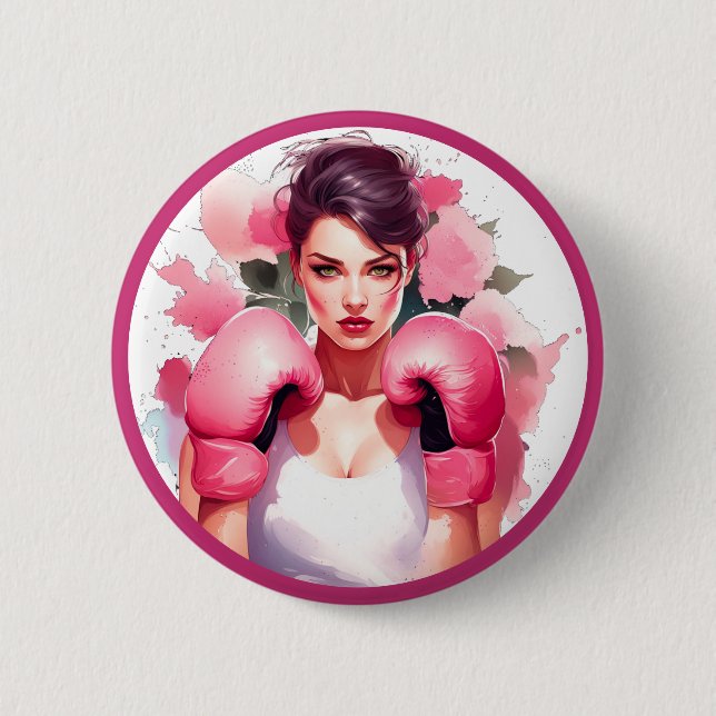 Rosa och Söt Blommigt Bröstcancer Knapp (Framsida)