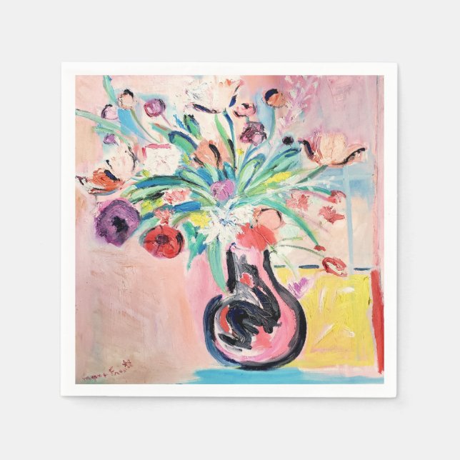 Rosa och Söt Blommigt Cocktail Napkins Pappersservett (Framsidan)