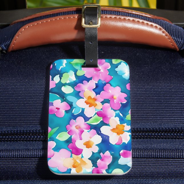 Rosa och Söt vattenfärgsblommor Bagagebricka (Framsida Insitu 2)