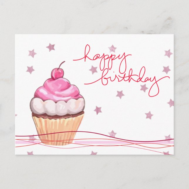 Rosa och Sparkly Birthday Fanfare Postcard Vykort (Framsida)
