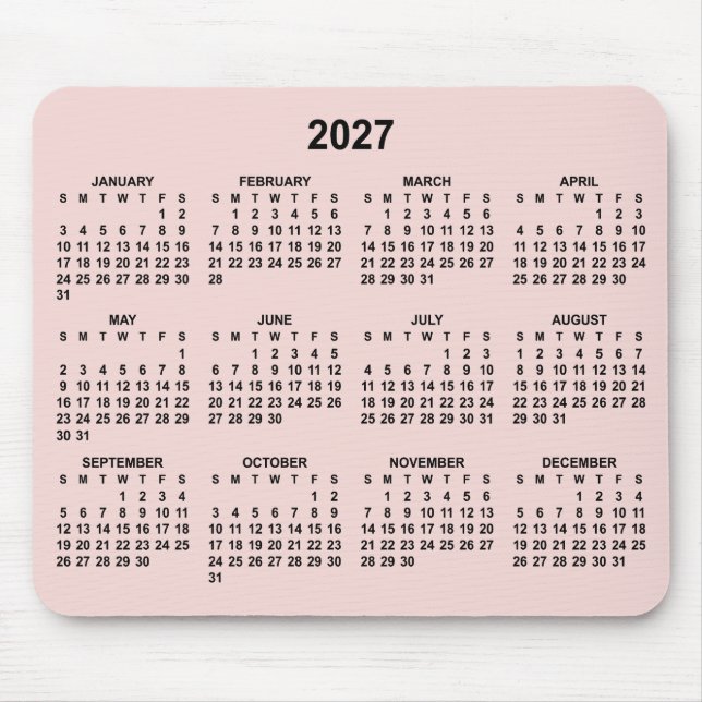 Rosa och svart 2027-kalender musmatta (Framsidan)