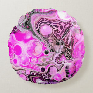 Rosa och svart Abstrakt Fluid Art Rund Kudde