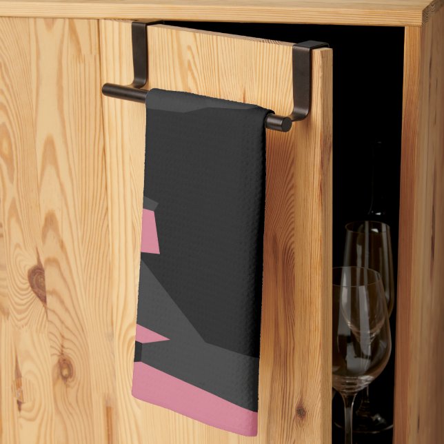 rosa och svart abstrakt kökshandduk (Thirds Fold)