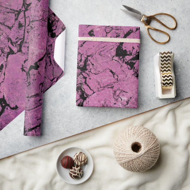 rosa och svart abstrakt marmor design presentpapper (Hantverk)