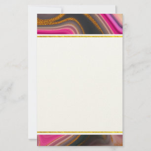 Rosa och svart Abstrakt med Guld Swirls Brevpapper