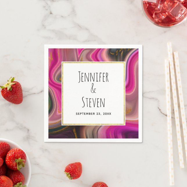 Rosa och svart Abstrakt med Guld Swirls Bröllop Pappersservett (Insitu)