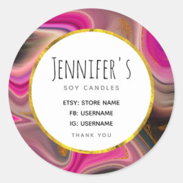 Rosa och svart Abstrakt med Guld Swirls Business Runt Klistermärke