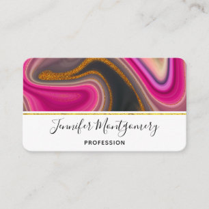 Rosa och svart Abstrakt med Guld Swirls Business Visitkort
