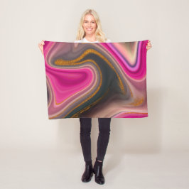 Rosa och svart Abstrakt med Guld Swirls Fleecefilt