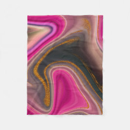 Rosa och svart Abstrakt med Guld Swirls Fleecefilt