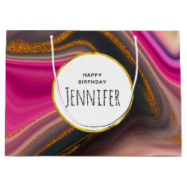 Rosa och svart Abstrakt med Guld Swirls-födelsedag