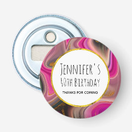 Rosa och svart Abstrakt med Guld Swirls-födelsedag Flasköppnare